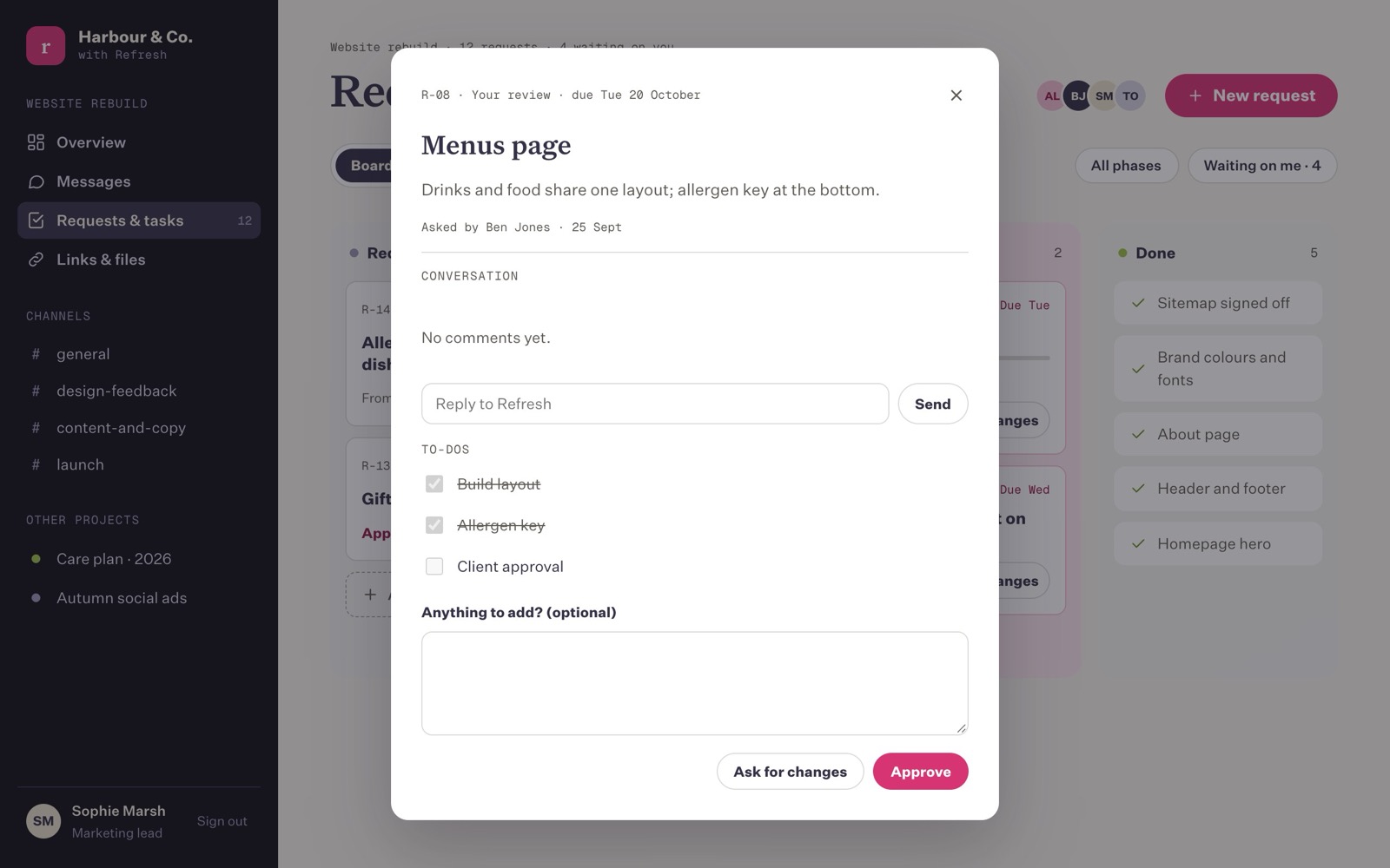 A request ready for review, with Approve and Ask for changes